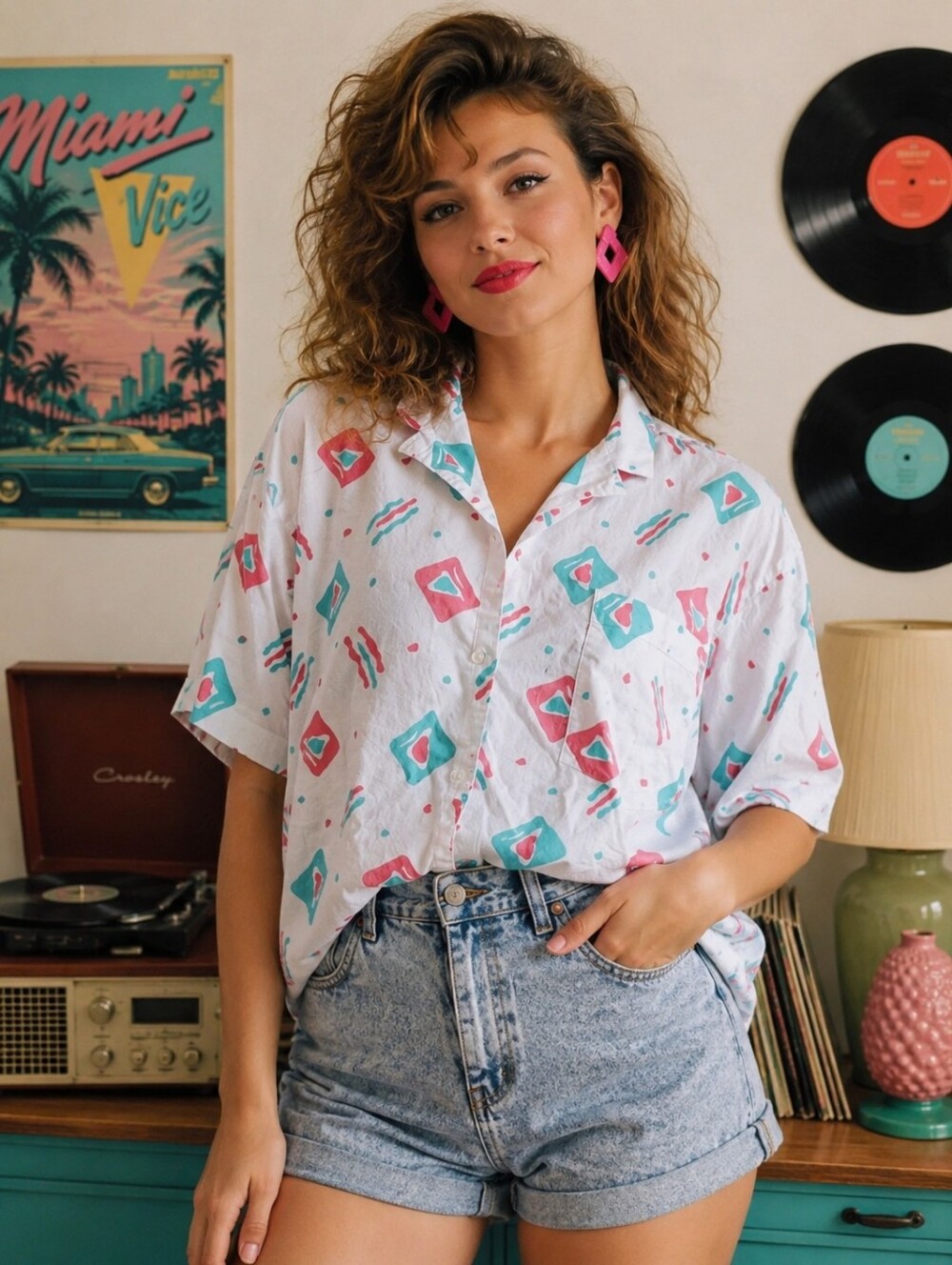 Vintage Lord Isaacs 80s Memphis Geometric Pattern Button Down Shirt Large Party